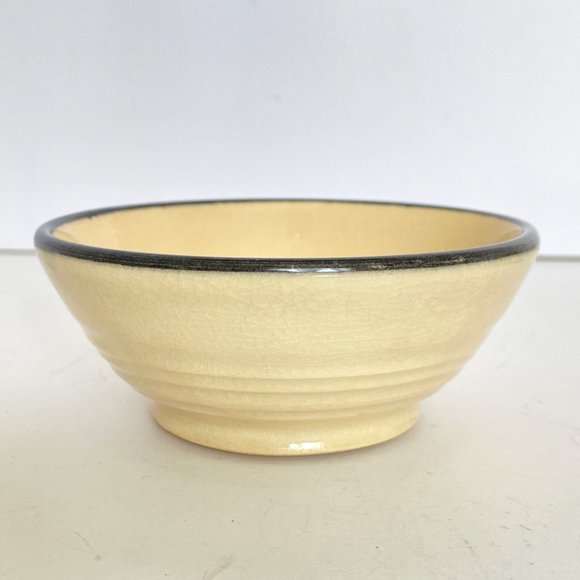 Handmade Stoneware Rice Bowl Signed AJ 16 With Black Tree Design Birds Beige - Picture 3 of 6